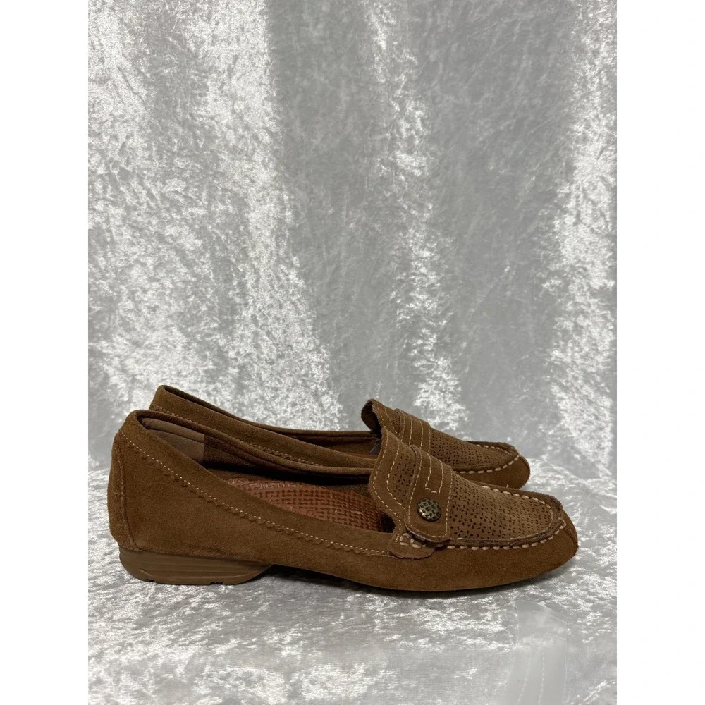 Baretraps Oakes Golden Whiskey Suede Posture+ Perforated  Loafers Womens 7.5M